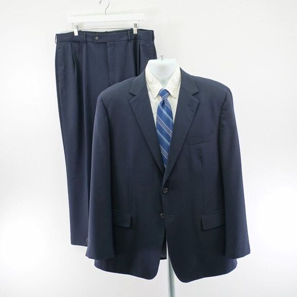 Land's End Wool 2 Piece Suit 44R‎ Blue 37/29 High Rise Pleated Lined Partially - Picture 1 of 16